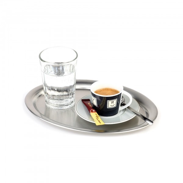 Serviertablett - Edelstahl - matt poliert - oval - Serie Kaffeehaus - APS 30111